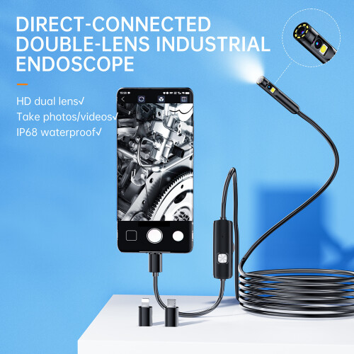 Dual Lens Borescope Endoscope Camera 1920P Waterproof Inspection Tool 11.48FT 1