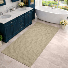 (60x110cm (2.0 x 3.6 ft), Square Beige) Geometric Embossed Non Slip Area Rug – Soft Carved Living Room & Bedroom Carpet