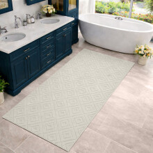 (60x110cm (2.0 x 3.6 ft), Square Cream) Geometric Embossed Non Slip Area Rug – Soft Carved Living Room & Bedroom Carpet