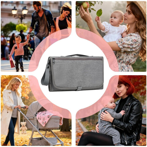 Diaper Bag Backpack with Foldable Changing Station, Large Capacity, Waterproof, Stroller Hooks, Light Gray 2