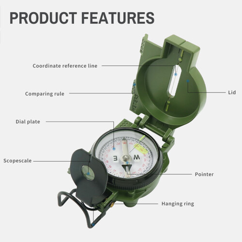 Multi-Function Green Camping Hiking Folding Compass 74mm 1
