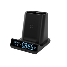 Pen Holder Storage Box Electronic LED Alarm Clock with Brightness Adjust 15W Wireless Charger Table Clock Black