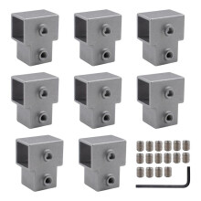 8 PCS 1In/25 mm Square Tube Connector, 3-Way Pipe Fitting Connector Aluminum Alloy Tee Chain End Rails Clamps A
