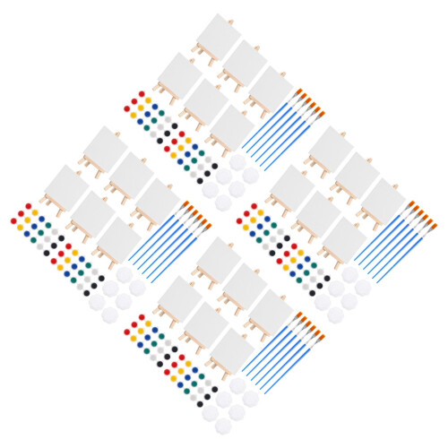 24Sets Mini Painting Kit Canvas Easel Set Multi Color Paints Brushes 1
