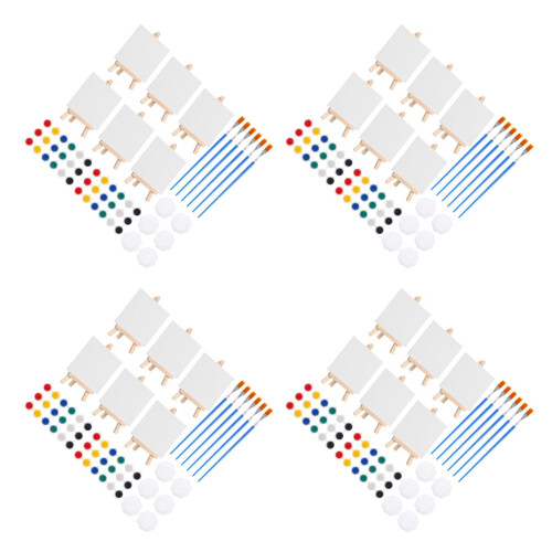 24Sets Mini Painting Kit Canvas Easel Set Multi Color Paints Brushes 2
