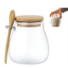 Sealed Glass Storage Jar with Bamboo Lid, Irtight Glass Jar Food Storage Container, for Coffee Beans, Tea Leaves 350ML
