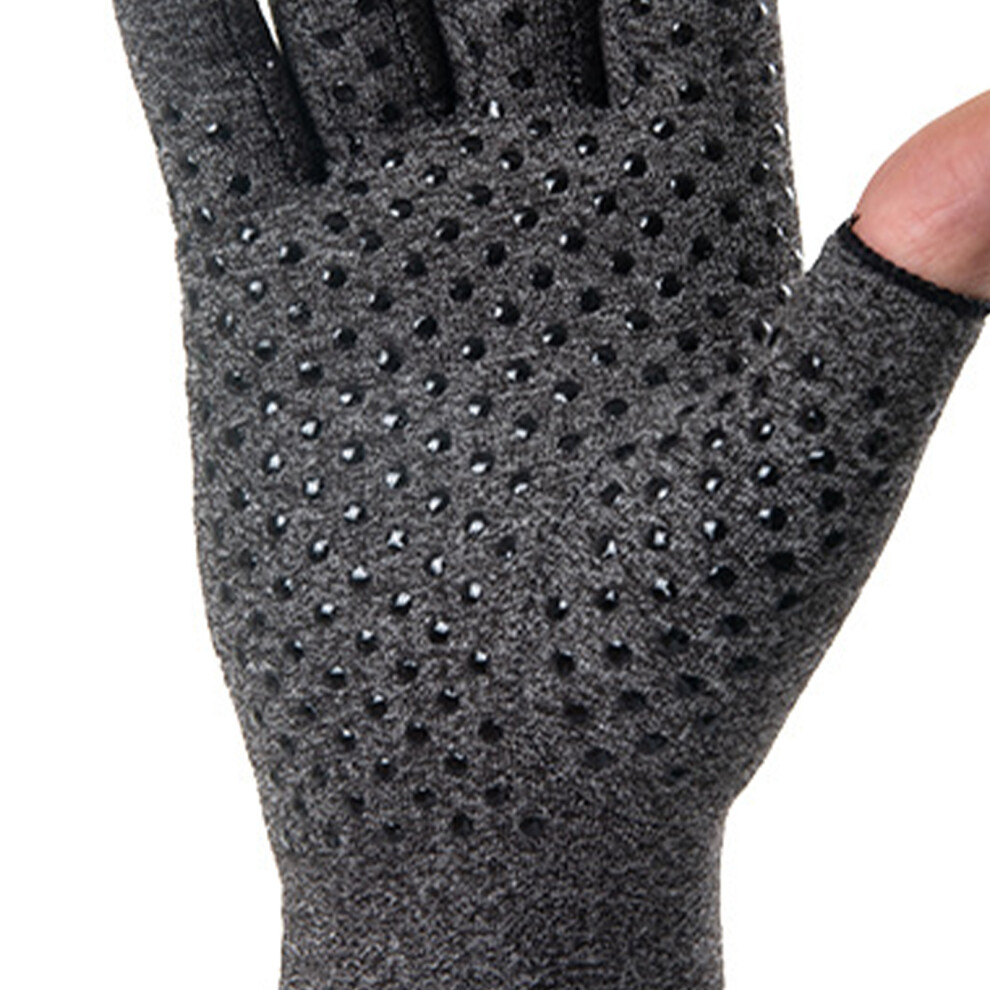 Gray Breathable Half Finger Compression Arthritis Gloves For Women Men