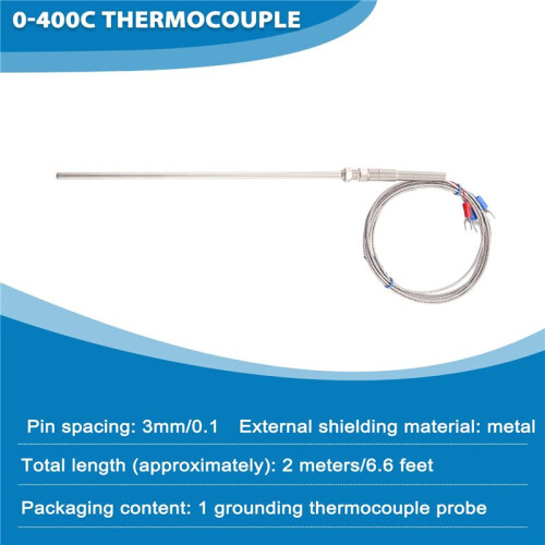 0-400C PT100 Type 5mm x 50mm Temperature Controller Thermocouple Probe 2 Meters