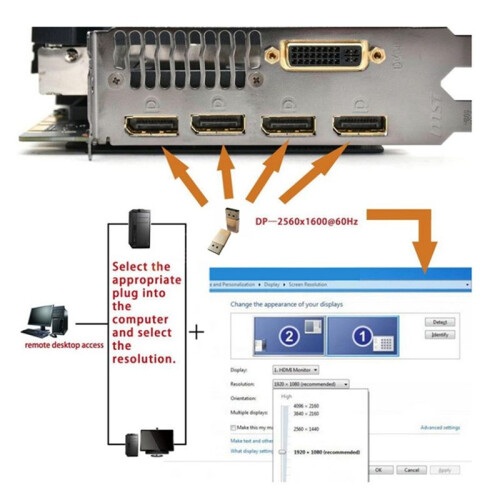 DP Virtual Display Adapter  Blindstecker Headless  Emulator 2560x1600p@60Hz 2