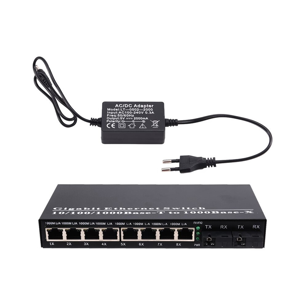 Gigabit Ethernet Fiber Optical Media Converter 8 Rj45 Utp And 2 Sc Fiber Port 10/100/1000M,3Km Eu Plug 6031416219131