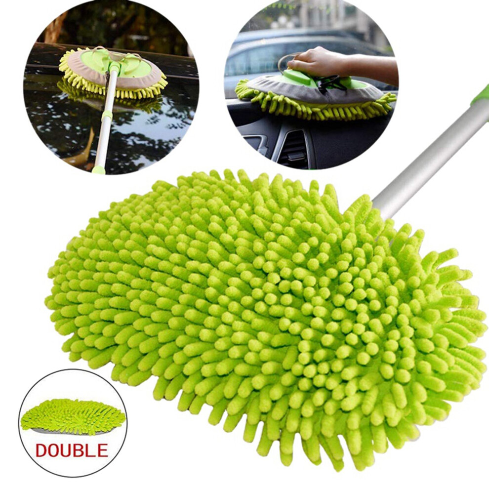 2X 2 In 1 Car Wash Mop Mitt With Long Handle, Chenille Microfiber Car Wash Dust Brush Extension Pole 24-46Inch 6032703857043