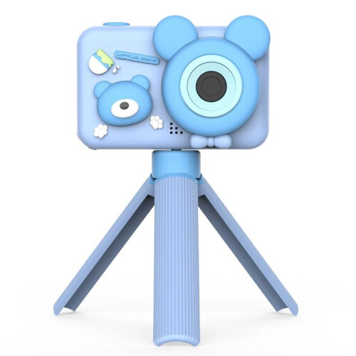 Câmera Digital Infantil Fofa com Desenho Animado, Tela de 2 Polegadas, Câmera Dupla HD de 96 Milhões de Pixels com Tripé, Azul