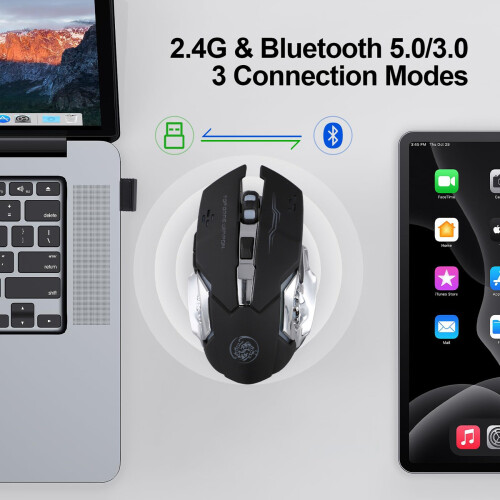 Wireless Silent Mouse  Dual Mode Design, 2.4G Dual Mode Rechargeable Optical Mouse for Laptop PC Game Office 1