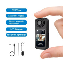 Pocket 2.7K Action Camera 1080P Sports Cam with WIFI 180 Wide Angle Thumb Camera for Travel Bike and Vlogging 64G