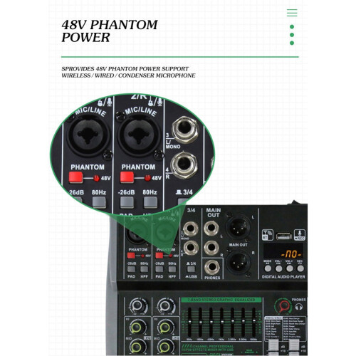 Professional 4-Channel Mixer Built-in 16DSP 7-Segment Balanced Effect  Support Recording Audio Mixer EU Plug 2