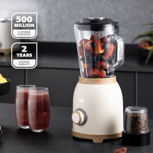 GEEPAS NordiQ Collection 2-in-1 Blender Smoothie Maker 800W, 1.5L Glass Jug Coffee Spice Grinder Ice Crusher 6 Blades 2 Speed Pulse Safe Lock