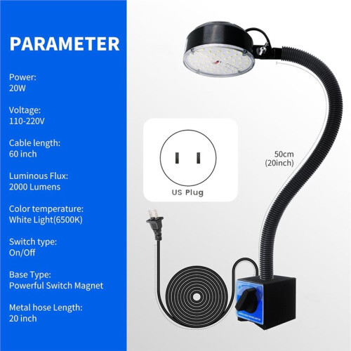 Magnetic Work Light, LED Machine Light, Work Light with Flexible & Magnetic Base, Shop Tool Lamp for Lathe US Plug 2