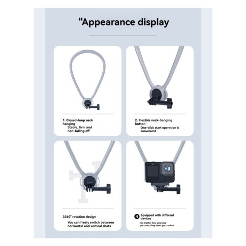 For  Action5pro/4 Silicone Neck Mount Necklace Quick Release Holder Action Camera Accessories Black 2