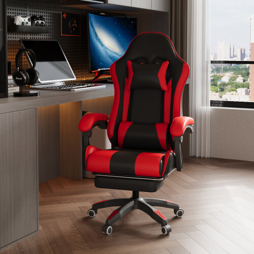 Living And Home (Black+Red) High Back Gaming Chair with Footrest 1