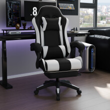 (Black+White) High Back Gaming Chair with Footrest
