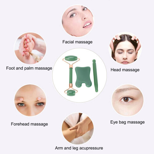 3-teiliges Jadestein-Gua-Sha-Gesichtstools-Set grün 2