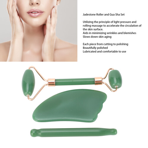 Jadestein Roller Massage Gua Sha Set Grün 2