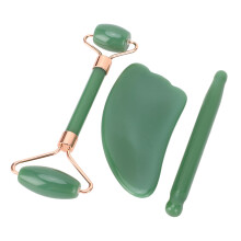 Jadestein Roller Massage Gua Sha Set Grün