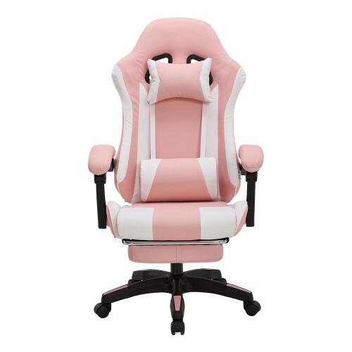 Living And Home (Pink+White) High Back Gaming Chair with Footrest 2