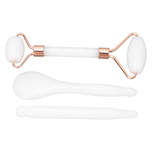 Jadestone Double-Head Gua Sha Roller Set, White Facial Tool 1