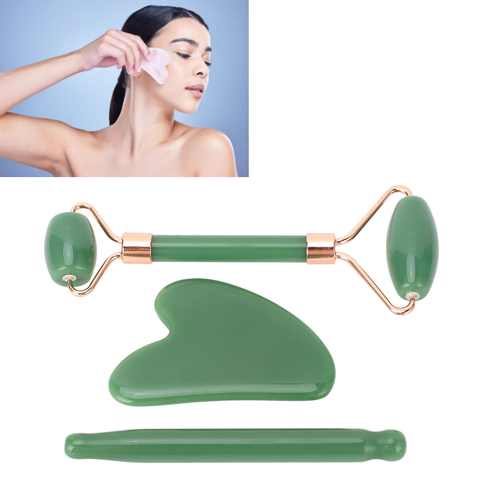 Green 3Pcs Jadestone Gua Sha Facial Tools Set For Skin Care
