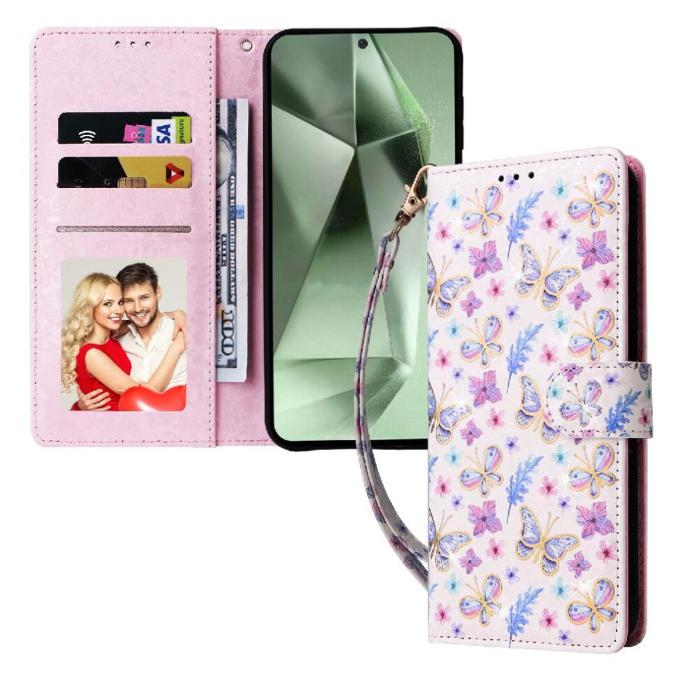 (Ohter) Case For Samsung Galaxy S26 Ultra 3 Card Slots Rfid Blocking Magnetic Closure 1 Bill Compartment Painted Flower Gold 764563189809