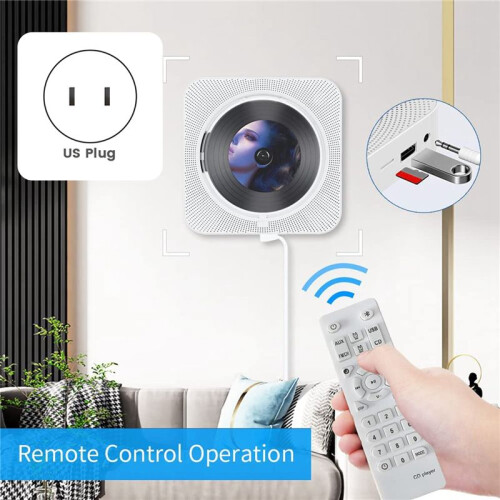 Portable  CD Player,Wall Mount CD Player Home Audio Music Players with Remote Control,LCD Display-US Plug 1