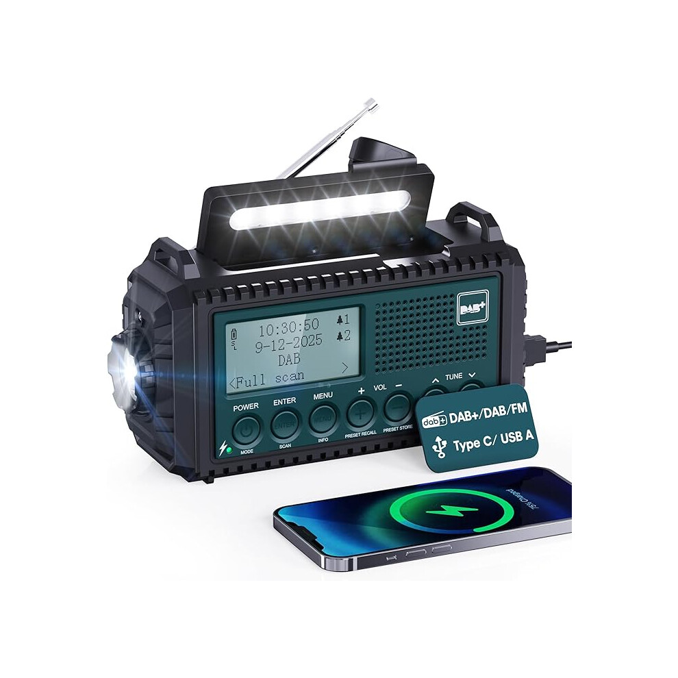 Wind Up Radio, Dab+/Dab/Fm 5000Mah Solar Radio With Lcd Display, Hand Crank Radio With Usb Port, Rechargeable Radio For Outdoors, Emergency Radio 376838500730