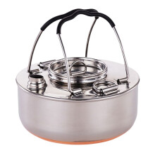 304 Edelstahl Camping Wasserkocher Tragbarer Outdoor Camping Edelstahl Wasserkocher mit Kupferboden Picknick Tee Wasserkocher 1,5L