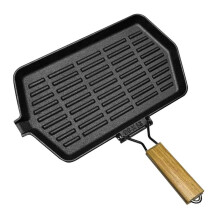 Gusseiserne Grillpfanne mit Griff, Steakpfanne für Induktionsherde, Bratpfanne für Outdoor-Wanderungen und Picknicks