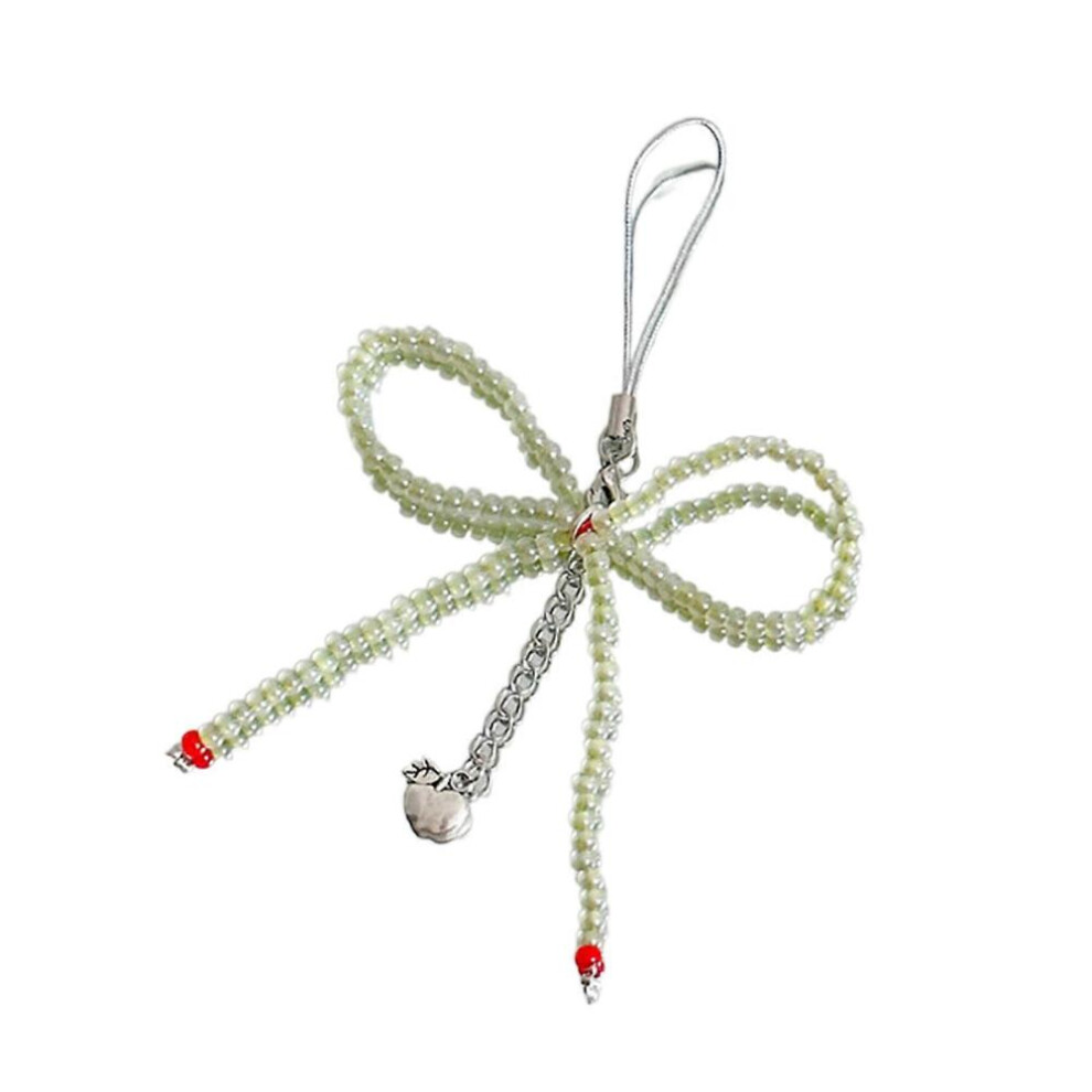 (Greenï¼Hand-Beaded Phone Pendant Novel Bowknot Four Leaf Grass Heart Phone Rope Niche Jewelry Handmade Colored Beads Lanyard Green 9361375586287