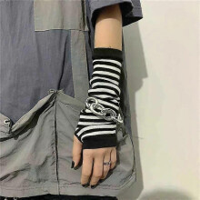 Y2K Gothic Lolita Gloves Arm Cover Harajuku Girls Arm Warmers Black Grey Striped Fingerless Punk Long Wristband Unisex Gloves
