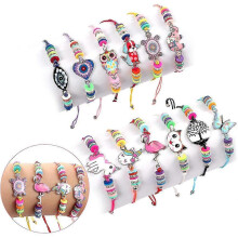 12pcs Kids Girls Animal Pendant Cute Bracelet Multicolor Rhinestone Woven Friendship Bracelets Jewelry Gift Party Favors