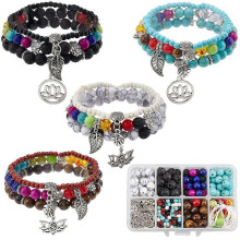 1 Caixa com 4 Conjuntos de Kits para Fabricação de Pulseiras: Pulseiras Multicamadas com Pedras Preciosas Olho de Tigre, Turquesa, Jaspe e
