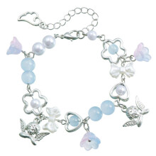 Angel Charm Bangle Heart Flower Bracelet Adjustable Handchain Colorful Beaded Wristchain Women Girls Wrist Ornament