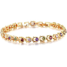 Damenarmbänder, 18 Karat Gold, Tennisarmband mit mehreren Edelsteinen und Diamanten, Goldherz