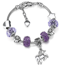 Dww-Enchanted Unicorn for Girls in Sparkling Crystal (16 cm, Purple), Adjustable Plated Charm Bracelet, Birthday Gift for Girls, Birthday Je