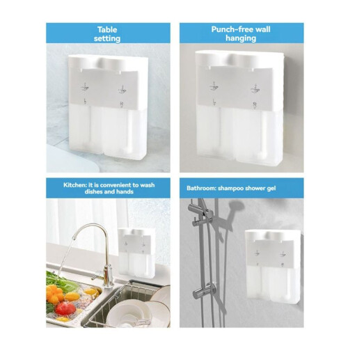 300ML Automatic Sensor Double Soap Dispenser USB Charging Soap Dispenser 3 Level Adjustable Wall Mount for Bathroom,B 2