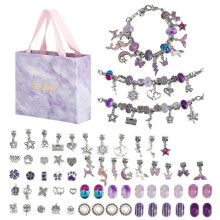 (Purple）Beads Jewellery Charms Pendant Set DIY Craft Kids Girls Gift Bracelet Making Kit,100% New