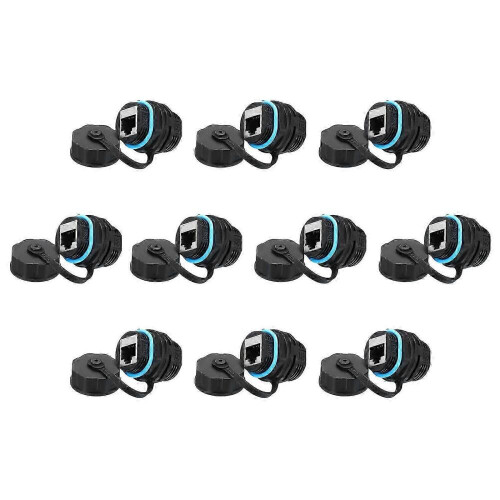 RJ45 Panel Mount Coupler IP68 Shielded Bulkhead Ethernet Pass-Through Connector For CAT6 CAT5E CAT5 Blue Pack 10