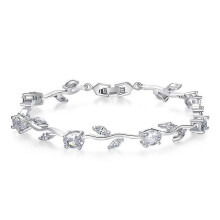 Lovely White Gold Plated AAA Cubic Zirconia Gemstone Flower Vine Bracelet for Mothers Girls Girlfriends
