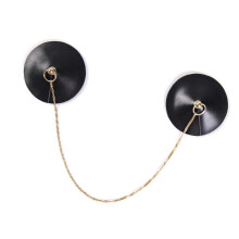 (Black)Women's Adhesive Nipple Covers PU Leather Pasties with Metal Chain Reusable Chest Stickers Breast Covers Bra Petal Black
