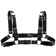 (Black）Women Men Sexy Punk Chest Harness Adjustable Caged Metal Body Chain Pu Leather Choker Statement Necklace Party Clubwear