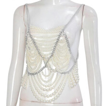 Pearls Body Chain Necklace Multilayer Chest Chains Festival Raves Body Chain Harness Body Accessories Jewelry for Women Multicolor