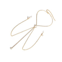 (Gold）Rhinestones Body Chain Pearls Nipple Rings Noose Necklace Crystal Halter Neck Chest Chain Lingerie Body Jewelry for Women Gold